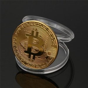 Bitcoin munt met cover - Goud