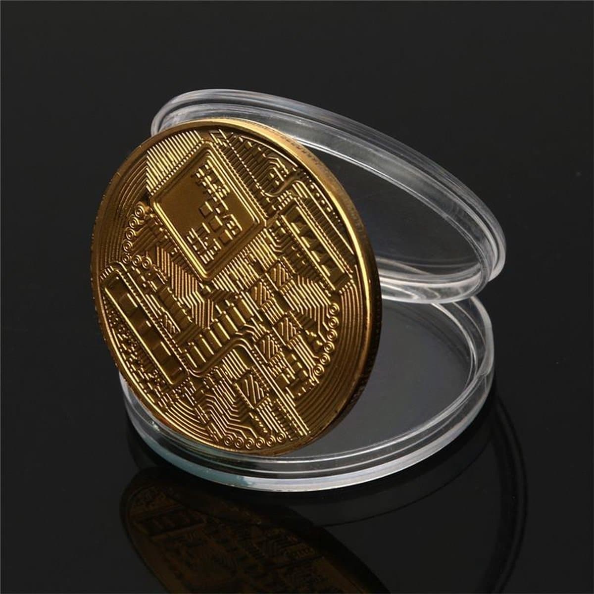 Bitcoin munt met cover - Goud